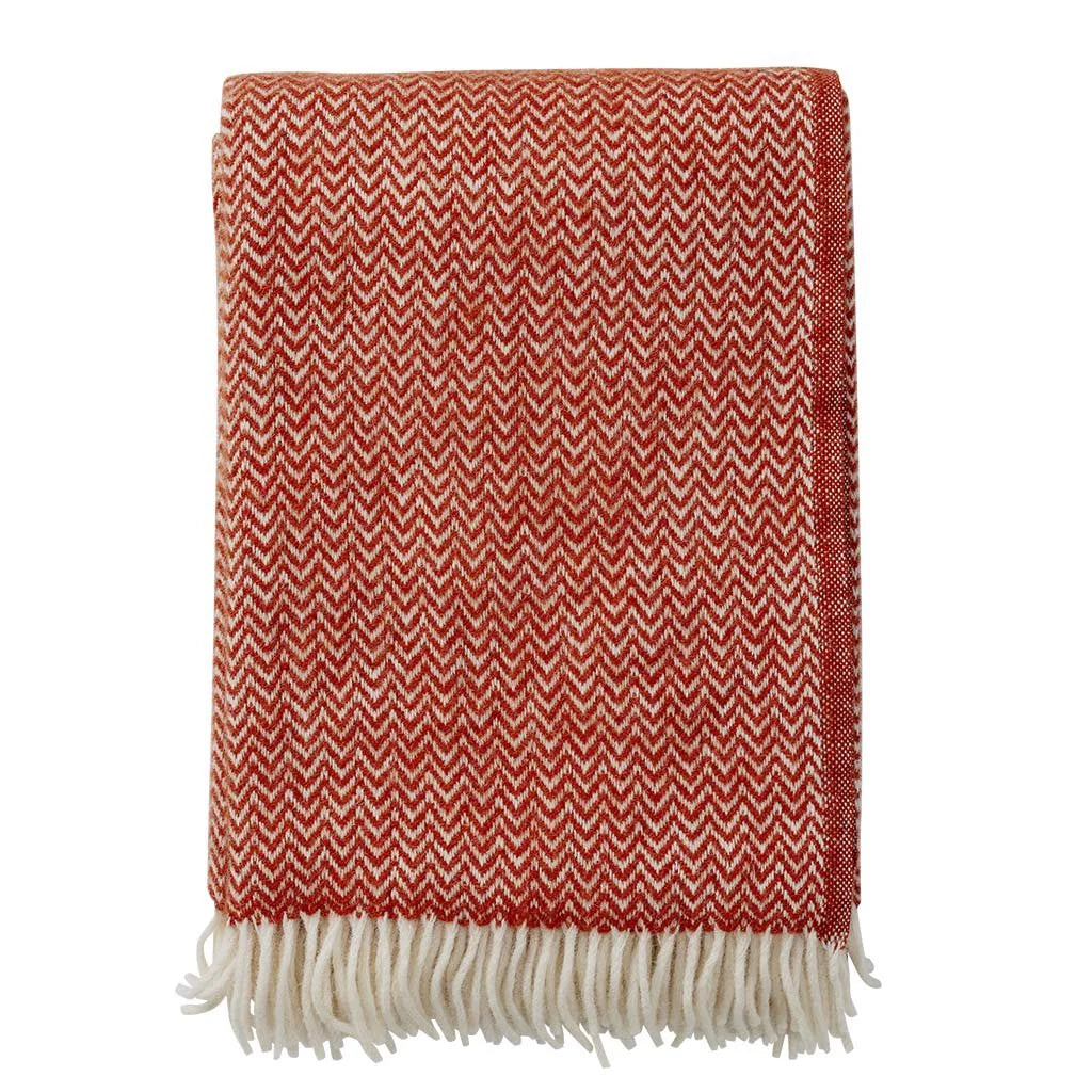 Klippan - Chevron ruby red, woven throw 100% lambs wool oeko-tex